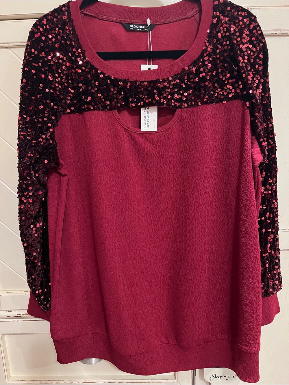 BloomChic Burgundy Sequin-Embellished Long Sleeve Top